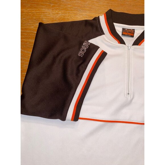 Southpole Vintage Style Polo Shirt L White & Brown Raglan Half-Zip Retro Sportsw - Picture 4 of 7
